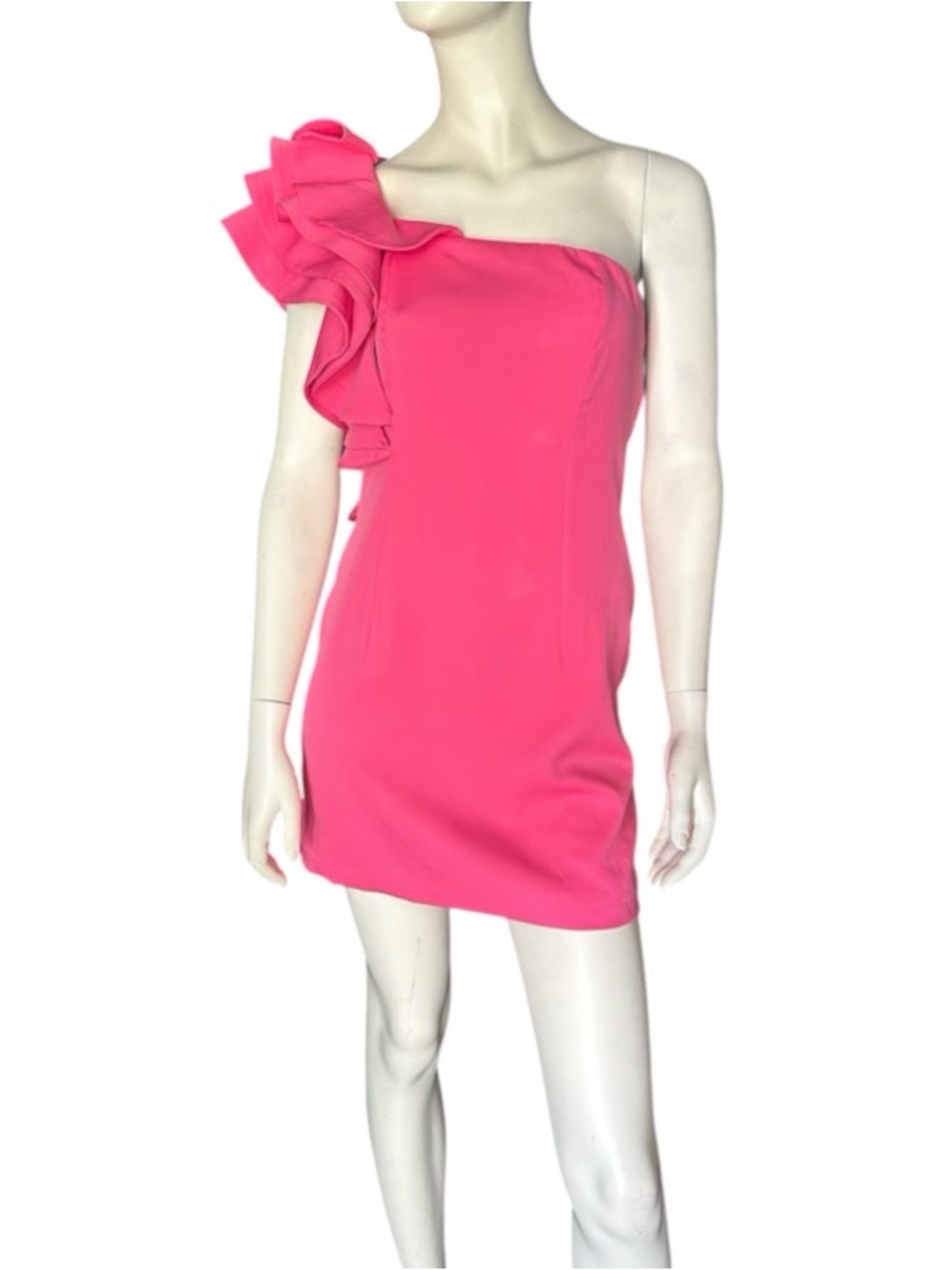 DO + BE One Shoulder Ruffle Bodycon Mini Dress Hot Doll Pink Size Medium NWT